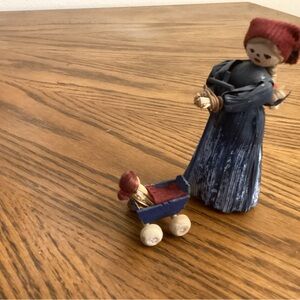 Handcrafted RARE Navy Wooden Mother & Child Figurine - Home Accents Decor